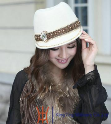 China Telescope Crown Fashion Wool Felt Hats Dark Coffee With Chains for Party for sale