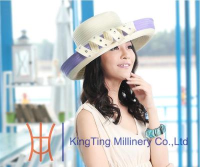 China Curling Decorations Womens Church Hats for Festival , Purple / Sky Blue Self Satin Braid ladies Church Hats for sale