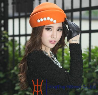 China OEM Fashion Ribbon Band Ladies’ Fedora Wool Felt Hats with Button Trimming for Normal Day for sale