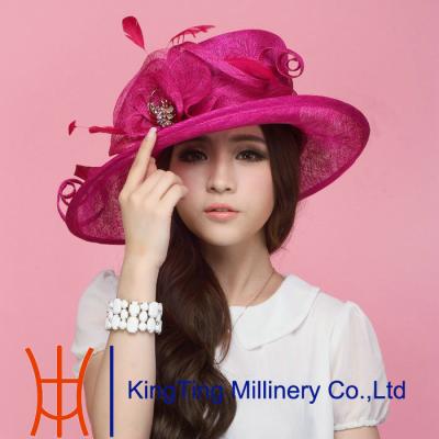 China Wedding Feather Trim Natural Ladies Sinamay Hats With 3 layers for sale