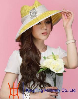 China Ribbon Straw Womens Straw Hat With Sinamay / diamond fascinator for sale