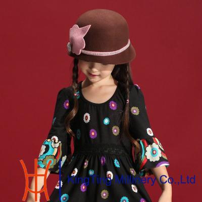 China Kids Wool Felt Fedora Hat Bucket Hat Hand made WInter Hat In Yellow / Grey for sale