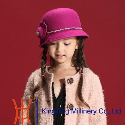 China Winter / Autumn Red / Purple Kids Wool Felt Hats With Flower Fascinator for sale