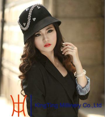 China Black rhinestone Cute Girls Winter Wool felt Hats for Horse Racing for sale