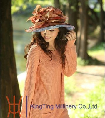 China Custom Color Novelty Ladies Fashion Organza Hat With Adjustable Satin Sweatband for sale