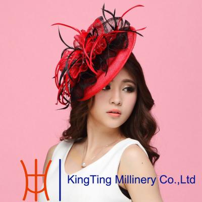 China Classic Black Red Ladies sinamay head ornaments , Elegant fascinator for sale