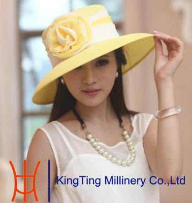 China Church Light yellow / purple organza hats ladies with 100% Polyester for sale