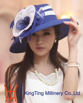 China Blue / Purple Fashion Church Hats , Ladies Organza Hats for Occassion place / Horse Race place for sale