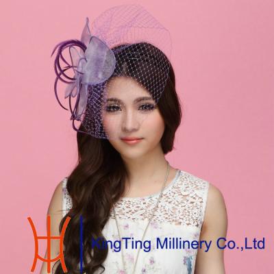 China handmade Purple Leather / Net wedding hats and fascinators with veil for sale