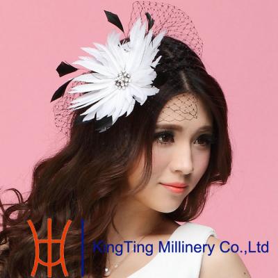 China Summer Party / Wedding Black / White Leather Pretty fascinators With Black Net for sale