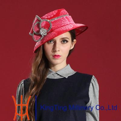 China Fashion Normal day red Velvet Hats with flower / rhinestone Decoration for sale