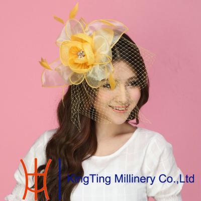 China Yellow Ladies Leather / Organza sinamay head ornaments For Summer Party / Wedding for sale