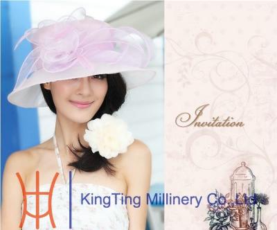 China Normal Day polyester mesh Organza Church Hats With Flower / Satin Sweatband for sale