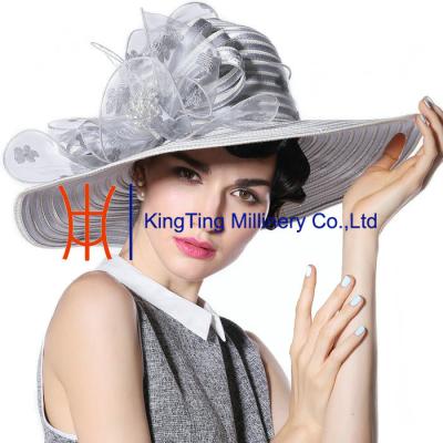 China Satin Ribbon  Wide Brim Church Ladies Hat  Yellow Fashion For Church for sale