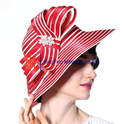 China Red Stripped Womens Church Hats Fabric Rope Accessories for Church Ladies for sale