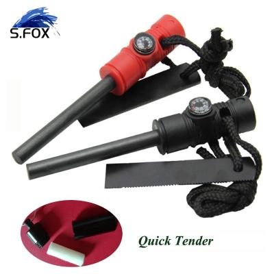 China Durable Outdoor Flint Fire Starter Emergency Survival Magnesium Rod Fire Starter With Compass for sale