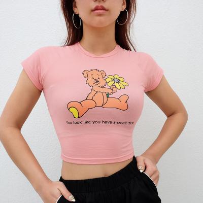 China Anti-Wrinkle Girl Butterfly Graphic and Letter PrintingCrop Tops WomenWomen Explosive Slim Fit Short Top Tee T-shirt Printing Bear Short Sleeve for sale