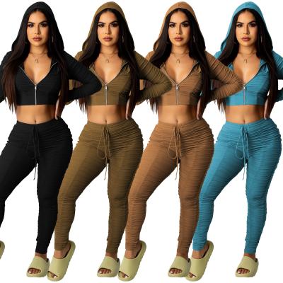 China Wholesale Women Breathable 2 Piece Set Pants Leg Fold Jogger Tracksuit 2 Piece Set Women Clothing for sale