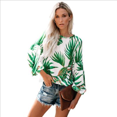 China Viable Hot Sale Summer Long Bell Sleeve Flower Printed Top Women Daily Use Blouse 2019 for sale