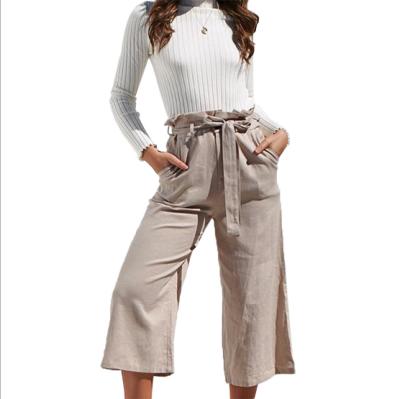 China Color Viable Casual Plain Bow Plain Cotton Women Cotton Leg Ladies Loose Wide Leg Pants For Spring Summer for sale