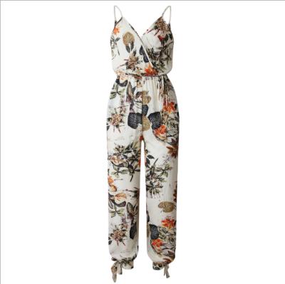 China 2019 Summer Women Holiday Viable Casual Sleeveless Overalls Fashion Ladies Boho Floral Jumpsuit Long Pants Trousers for sale