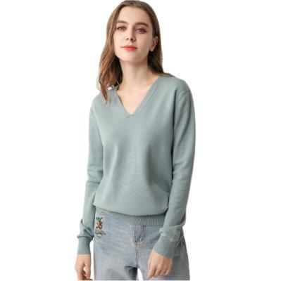 China Women V-neck Anti-wrinkle Long Sleeve Casual Loose Pullover Sweater Basic Shirt for sale