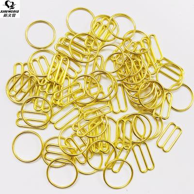 China Underwear 16mm Nickel Gold Alloy Metal Free Bra Strap Adjusters Ring And Slider for sale