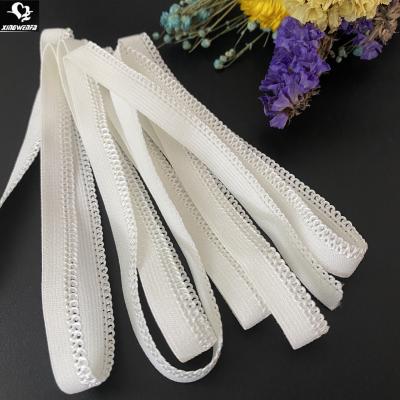 China Polyamide Underwear 10mm Elastic Lace Strap Decorative Edge Picot Knitted Elastic Lace Strap for sale