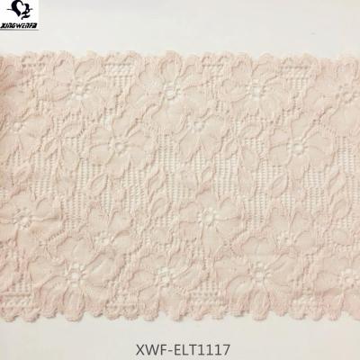 China Good quality soft pretty floral stretch lace trim skin color underwear wedding dress underwear elastic trim for sale