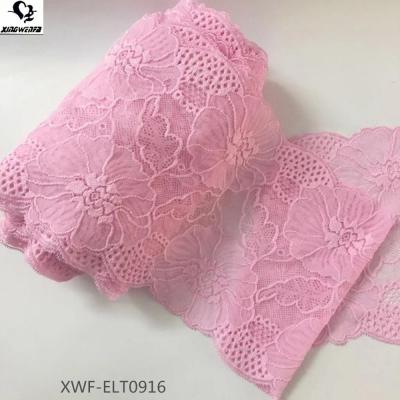 China New underwear design pink stretch lace trim pretty floral elastic stretch lace trim for sale