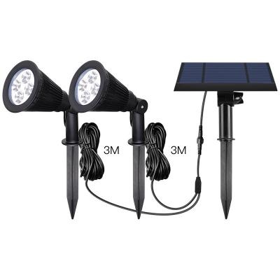 China Modern Outdoor Luminaires Landscapes led solar power garden light Double Head Spotlight with wire security light for outdoor for sale