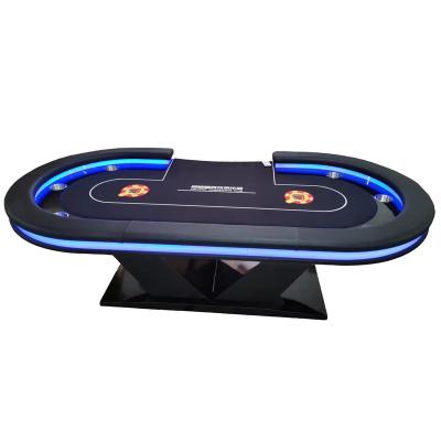 China Casino Entertainment 96 Inch Deluxe Gambling Leg V Shape LED Casino Table Deluxe Poker Table Removable Custom Gaming Table for sale