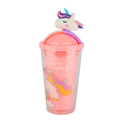 China Gift Unicorn Plastic Water Bottle/Office/Home Cartoon/Student Summer Mugs Tumbler Bar Creative Cute Adult Sippy Wall Double Cup for sale