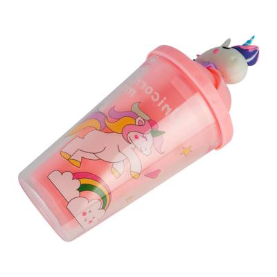 China Cute Kawaii Water Bottle Double Cup Gift/Unicorn Office/Home/Bar Cartoon Coffee Drink Cup Plastic Bottle Tumblers For Women for sale