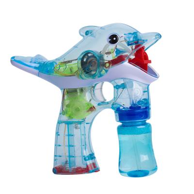 China Kids Toys Wholesale OEM Summer Game Plastic Bubble Flashing Toy LED Dolphin Electric Transparent Bubble Gun Musical Machine for sale