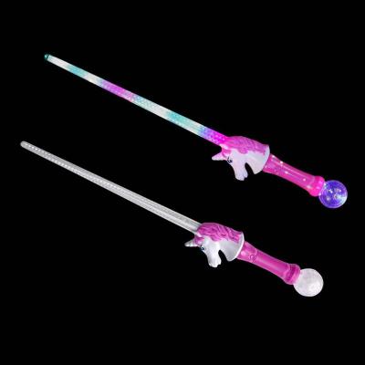 China Christmas LED Stick Lightsaber Flashing Light Unicorn Magic Wand Toy Cartoon Laser Sword For Kids Halloween Party Decoration for sale