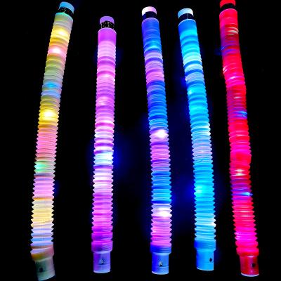 China LED Light Up Sound Tubes Sensory Toys For Kids Gifts Wiggle Toys LED Glow Noise Pipes DIY Telescopic With Light Toy for sale