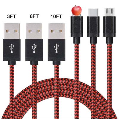 China Mobile Phone Types To 3FT 6FT 10FT Nylon Braided Usb Charging Cable For Iphone Charger Mobile Phone for sale