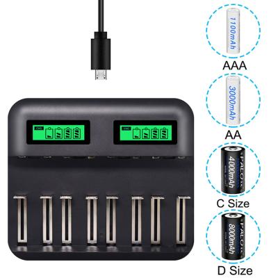 China Video Game Player LCD Display 8 Slot Smart Battery Charger For AA/AAA C/D Rechargeable Batteries for sale