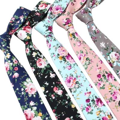 China Mens Cotton Neck Tie Floral Printed Floral Slim Skinny Ties For Men for sale