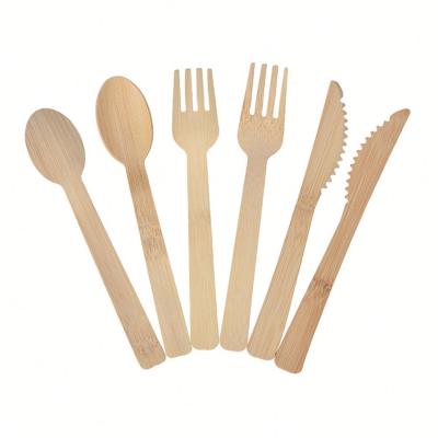 China Food Biodegrad Utensil Set Spoon Flatware Reusable Bamboo Fork And Knife for sale