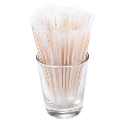 China Disposable 65Mm Opp Wrapped Double Point Disposable Natural Wood Toothpick for sale