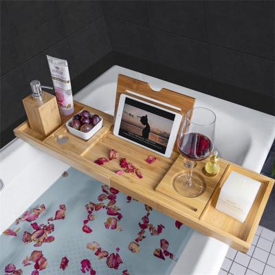 China Sustainable Bath Tray Bamboo Bath Caddy for sale