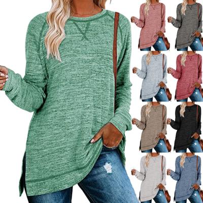 China 2021 QUICK DRY New European and American Hot Product Women's Amazon Solid Color Loose Round Neck Sweater Tops for sale