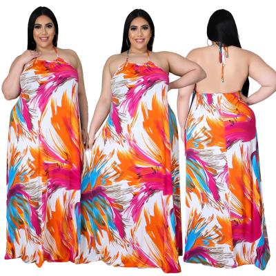 China Plus Size 2021 New Arrive Casual Fashion Halter Flower Print Plus Size Dress For Women for sale