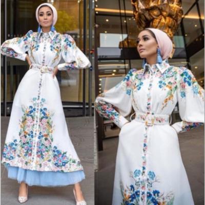 China New Arrival Floral Print Women's Plus-Size Sleeve Loose Border Skirt Anti-Static Muslim Long Dress Short Dress Fashion Style for sale