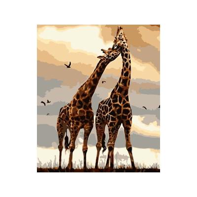 China Eco-friendly Warm Giraffe Oil Painting Digital Frameless Digital Oil Painting For Hobbies for sale