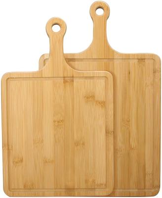 China Sustainable A Set Of Two Large Bamboo Wooden Cutting Board With Handle Wooden Panels Handmade Kitchen Cutting Board for sale