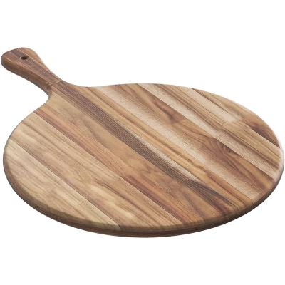 China Sustainable Farmhouse Wall Decor Acacia Wood Round Pizza Skin Paddle And Cutting Board Serving For Home Baking for sale