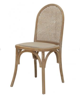 China 2022 Chic Natural Country Style Rattan Rattan Inserts Upholstered Canvas Seat Solid Wood Frame Rattan Dining Chair For Dining Room Furniture for sale